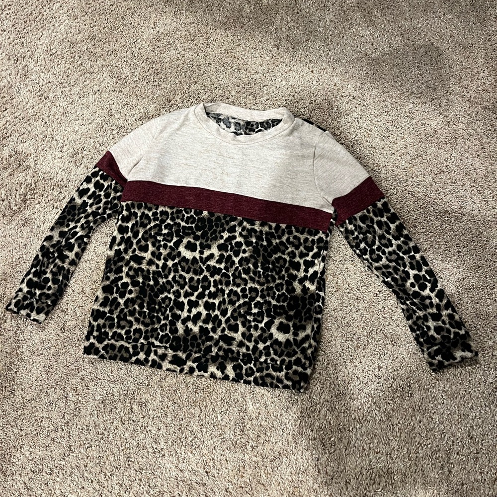1.4.3. Story by Line Up Leopard Print Top - Cream and Burgundy